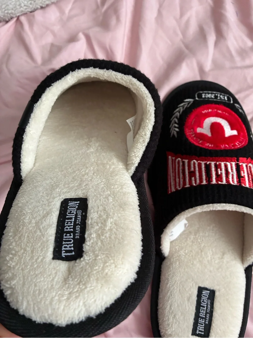 True Religion Black and Red Cozy Slip-On Slippers